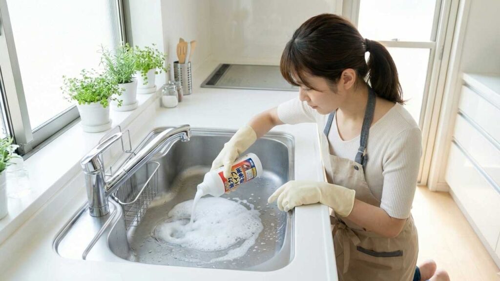 キッチンの排水口を掃除している画像