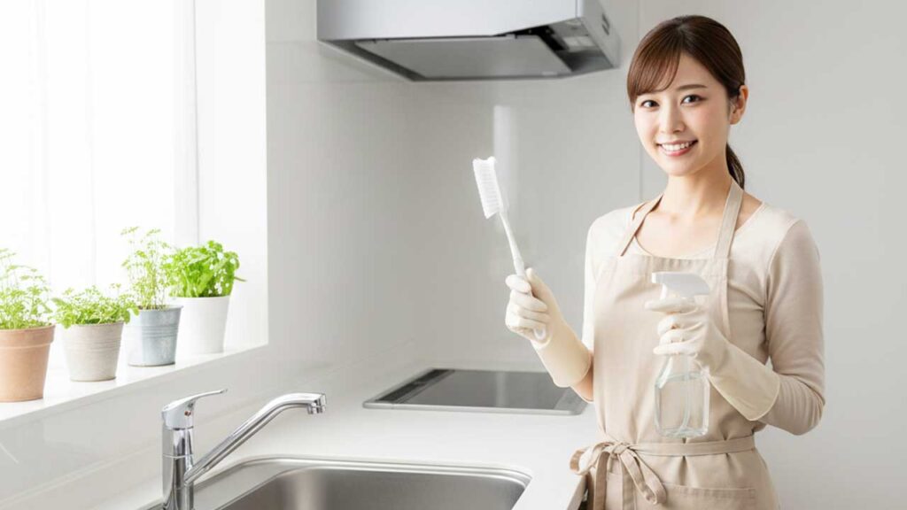 キッチンの排水口を掃除している画像