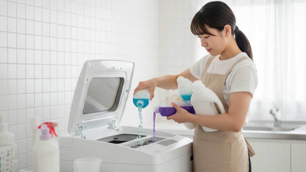 洗濯機に沢山の洗剤を使用