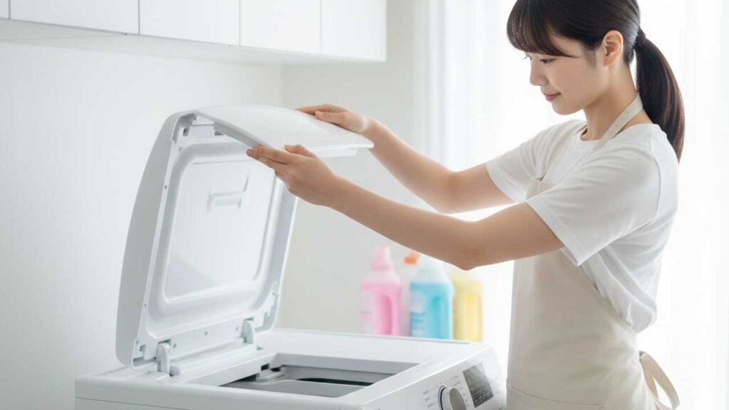 洗濯機の蓋を開ける