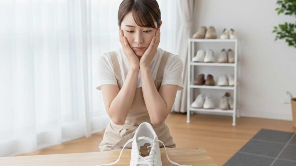 靴に10円玉を入れる