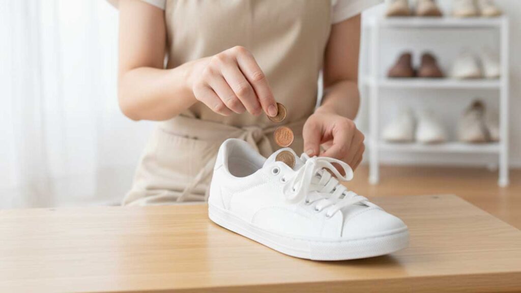 靴に10円玉を入れる