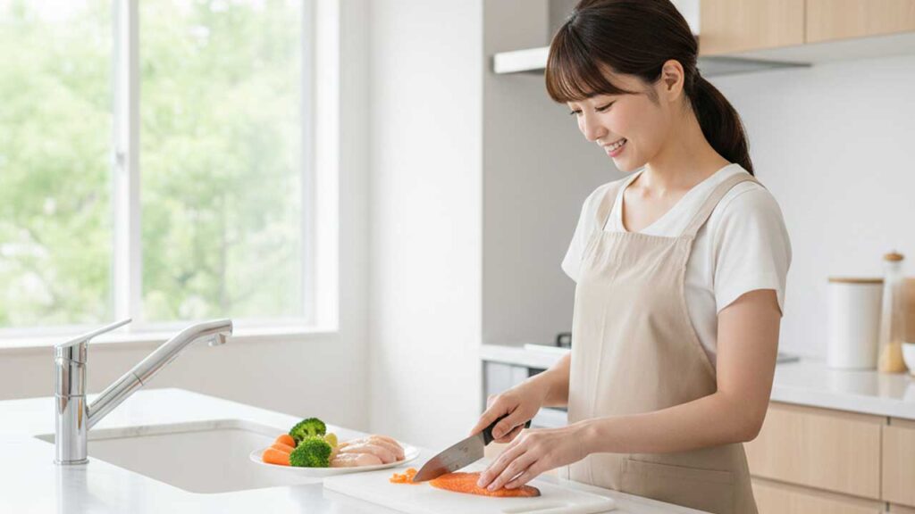 まな板で肉や野菜を切る