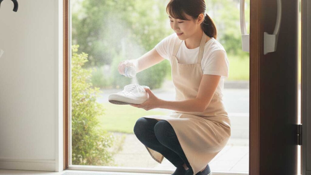 消臭粉を靴にふりかける