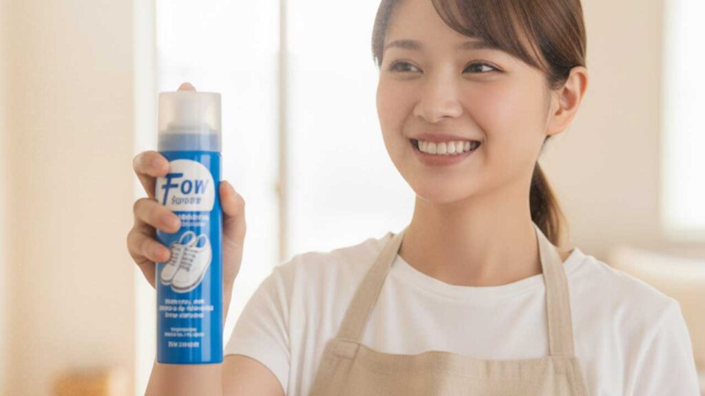 消臭スプレーをふりまく女性