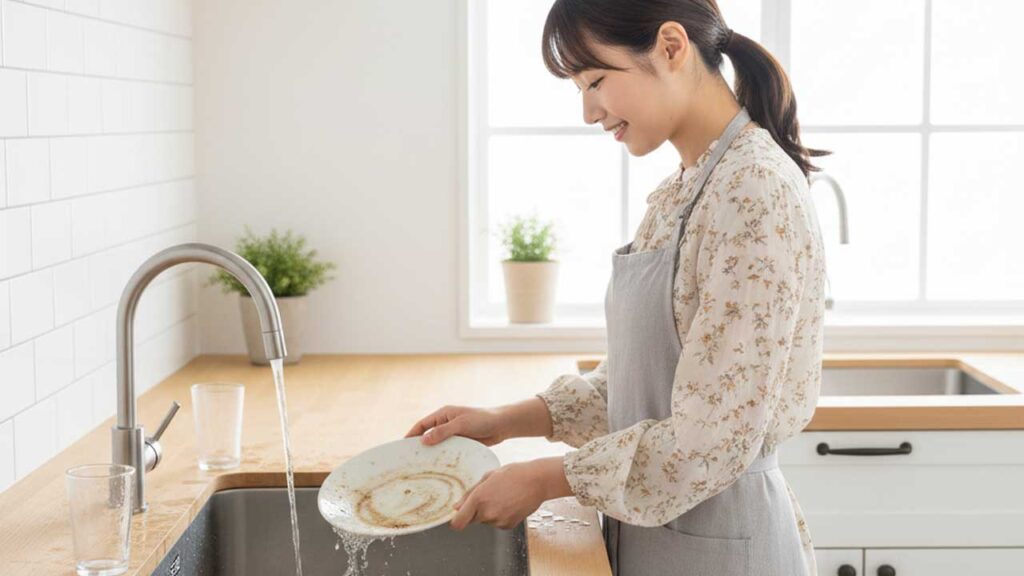 食洗機に入れる前に汚れを落とす