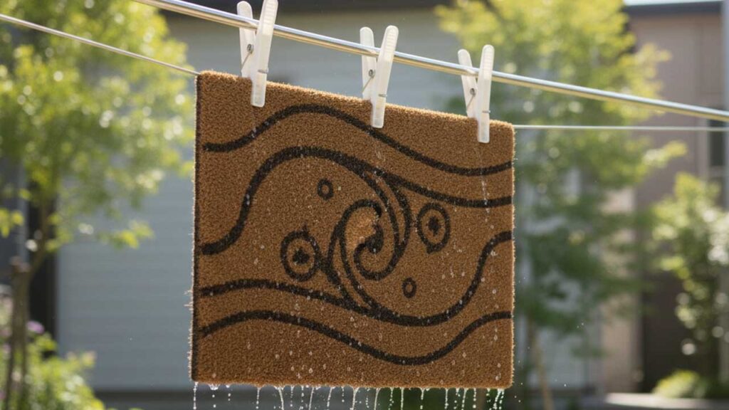 玄関マットを干す