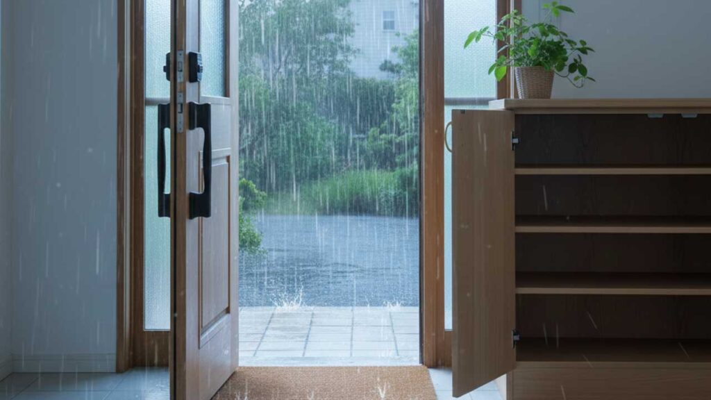 雨が降る玄関