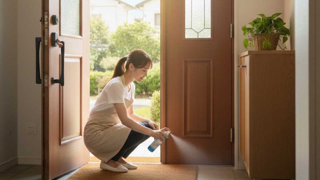 玄関に消臭スプレーをふりかける