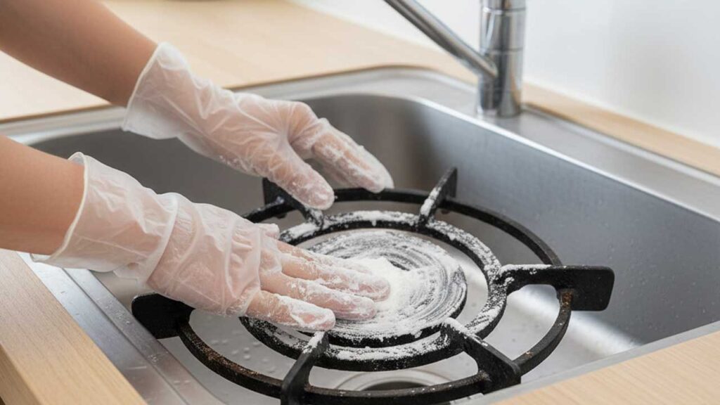 ガスコンロに重曹のペーストをつける