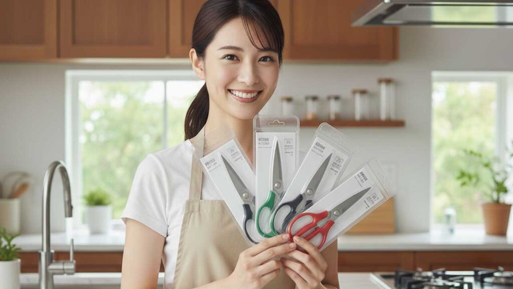キッチンバサミを持つ女性