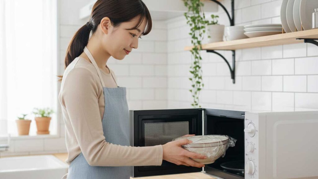 電子レンジを使う容器にラップをする