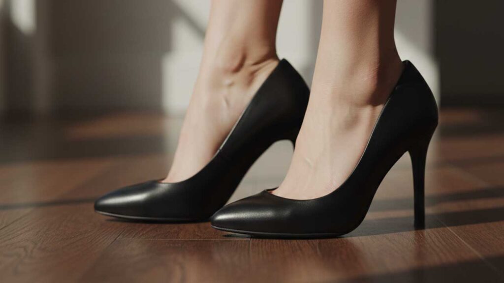 素足にパンプス