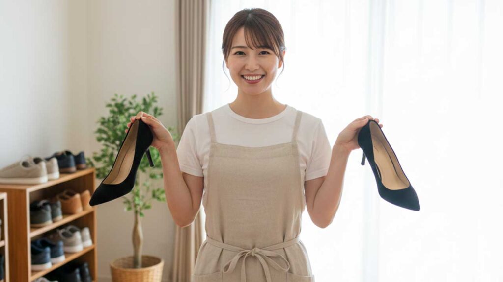 パンプスを持つ女性