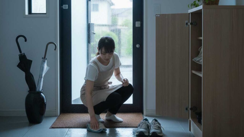 玄関の床やマットを拭く