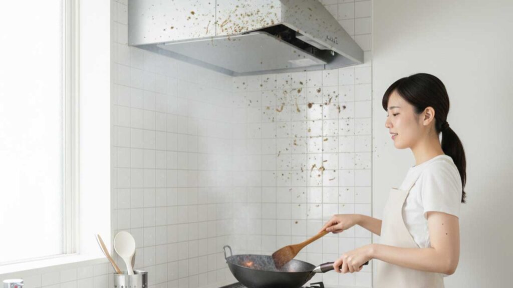 キッチンの換気扇にこびりつく油汚れ