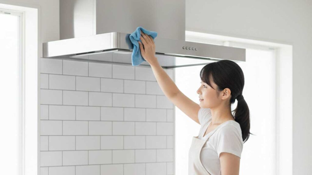 換気扇を拭いている女性