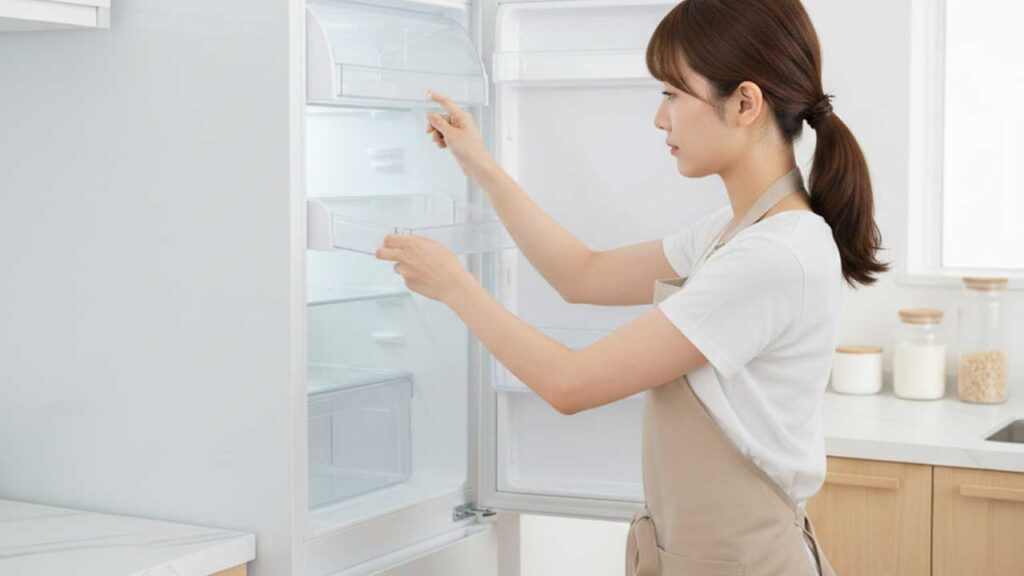 冷蔵庫の棚やケースを外す