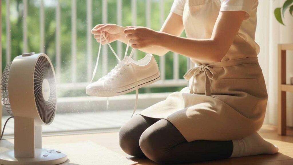 靴をサーキュレーターで乾かす