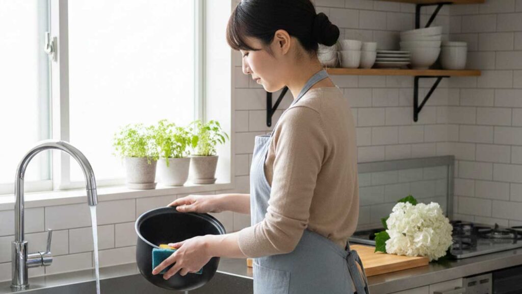 炊飯器を洗う