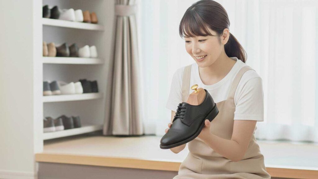 革靴にシューキーパーを入れる