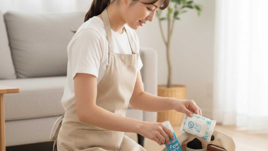 バッグに消臭スプレーなどを入れる