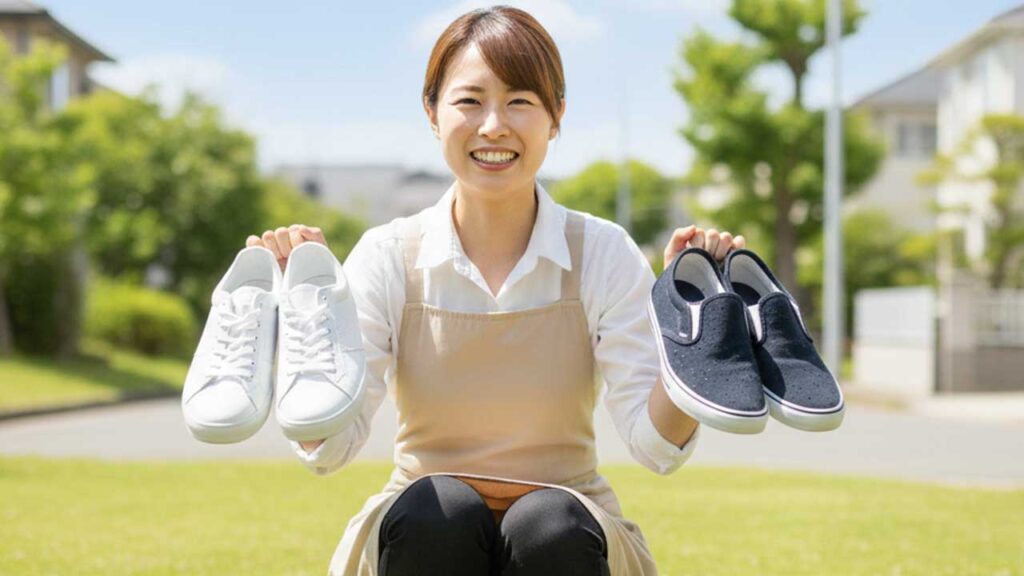 靴が清潔で喜ぶ女性