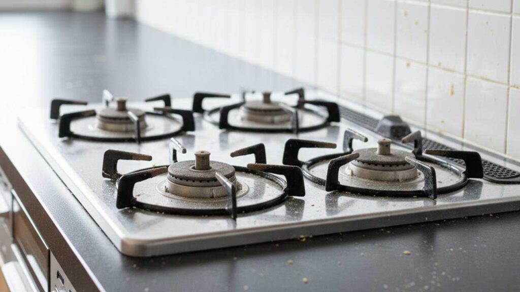 キッチンのコンロの周りの汚れ