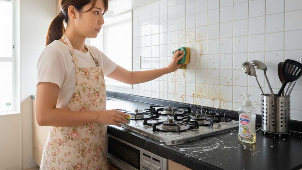 キッチンのコンロの周りに中性洗剤を使う