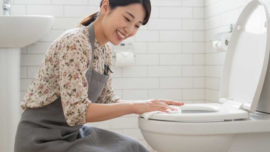 トイレの便座を除菌シートで拭く