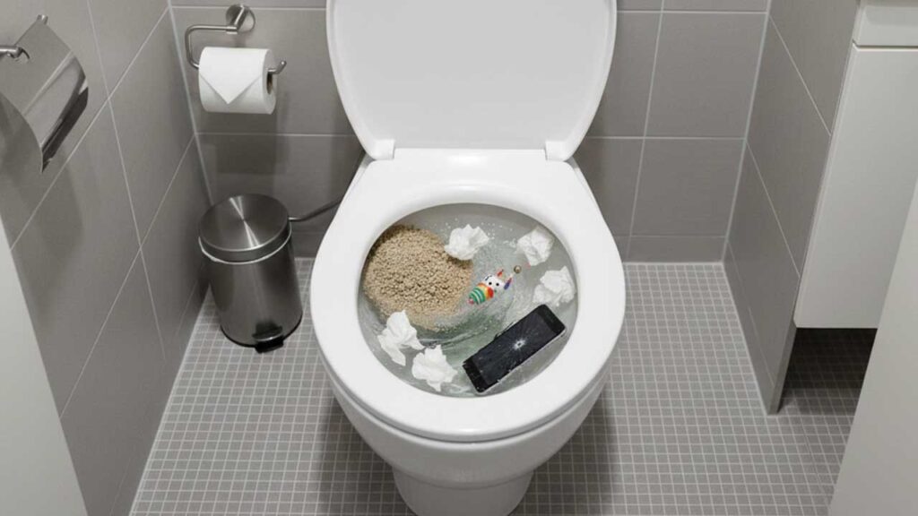 トイレに流してはいけないものを流す