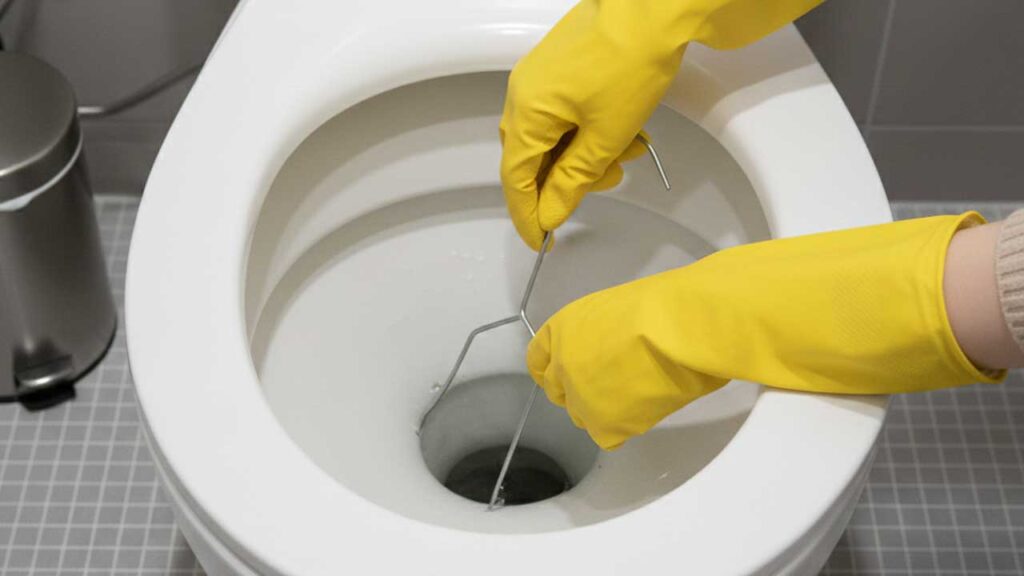 トイレの詰まりに針金を使う