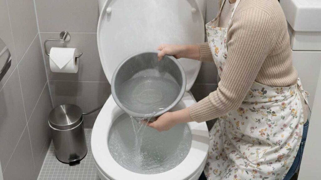 トイレにぬるま湯を流す