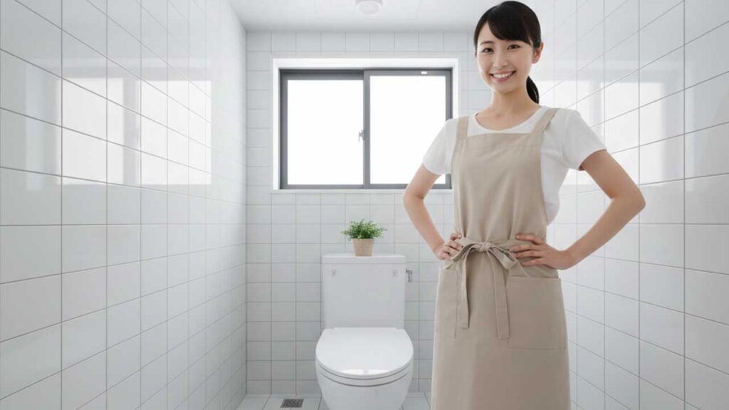 トイレの前に立つ女性