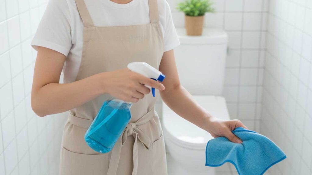 トイレ用の洗剤をふきんにかける