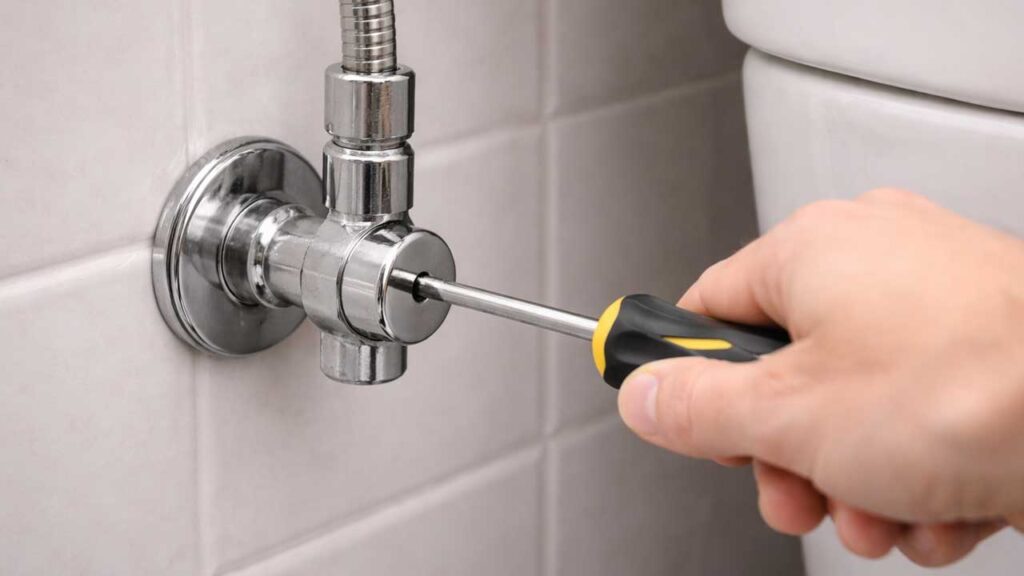 トイレの止水栓をマイナスドライバーでまわす