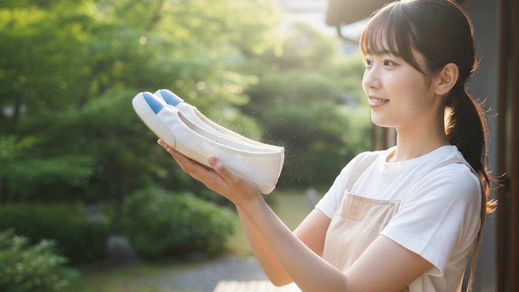 上履きを持つ女性