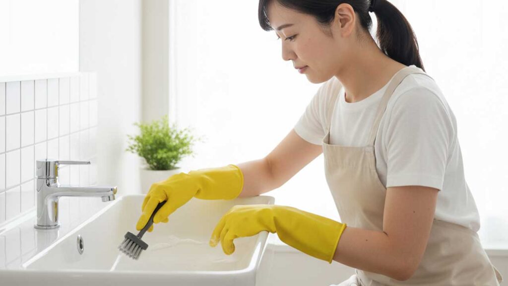 洗面所の排水口を掃除する