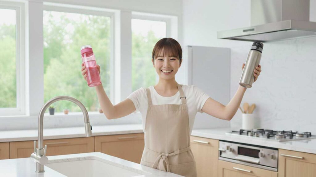 水筒を持つ女性