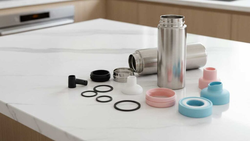 水筒の飲み口やパッキンなどのパーツ