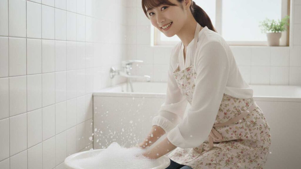 雑巾を洗剤で洗う