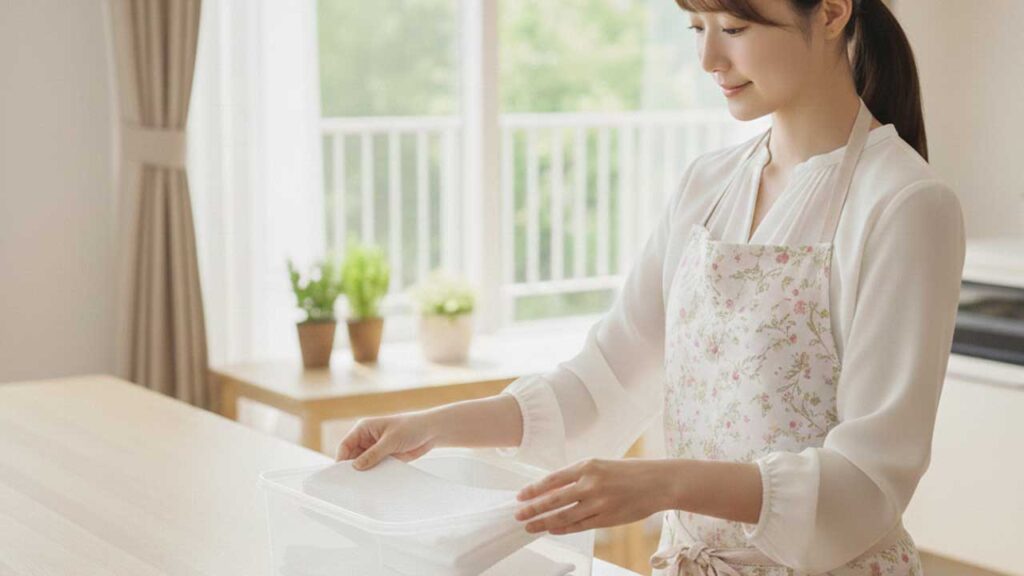 雑巾を密封容器に保管する