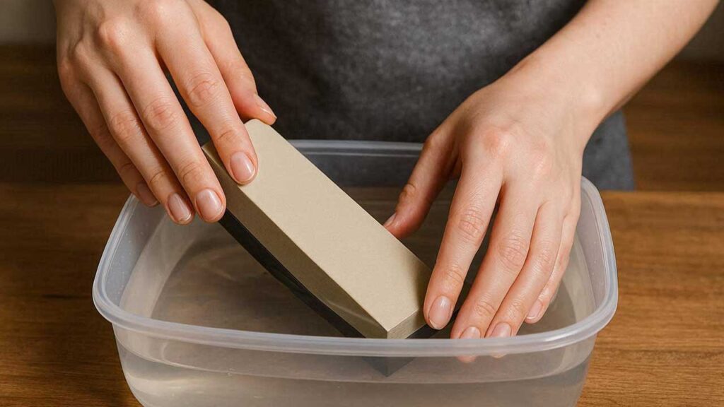 砥石を水に浸す