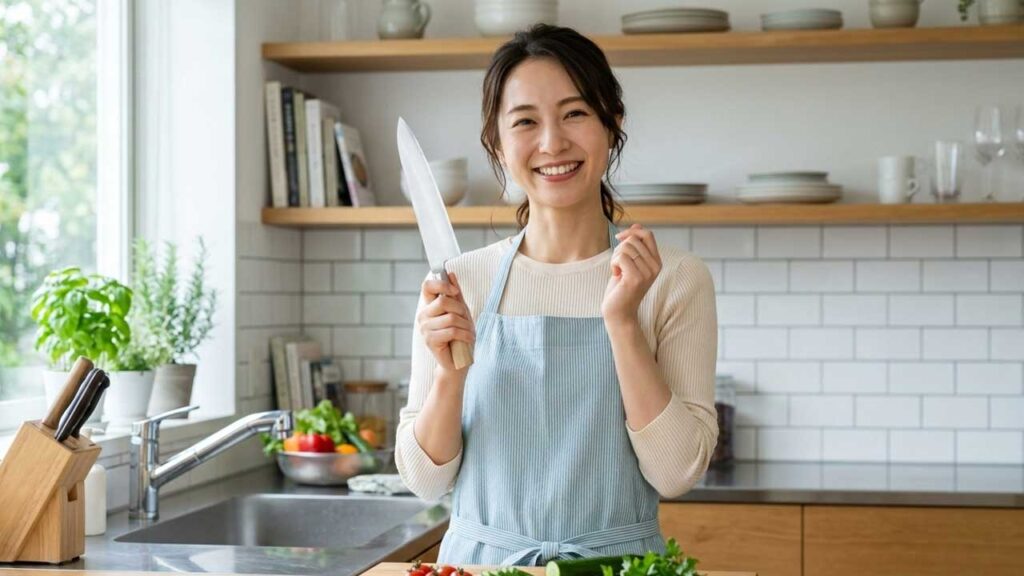 包丁を持った女性