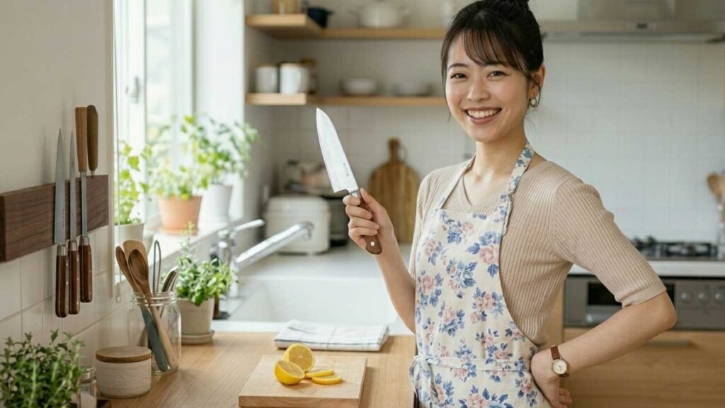 包丁を持つ女性