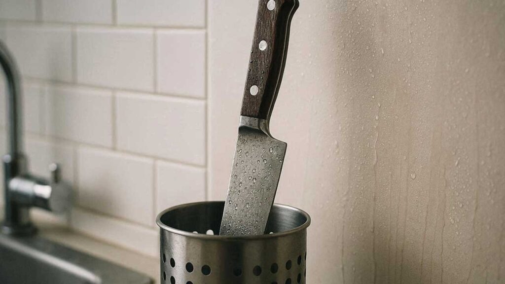 湿気の多い場所に置かれた包丁