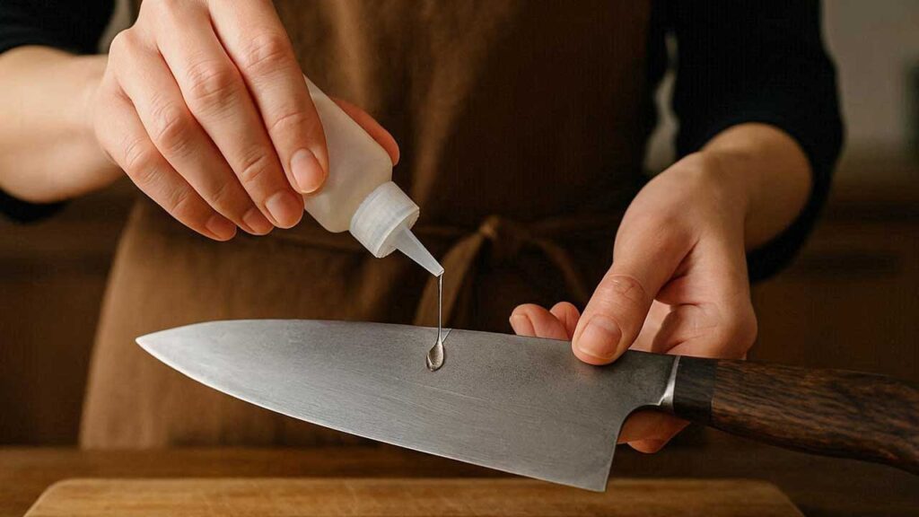 包丁に油（オイル）を塗る