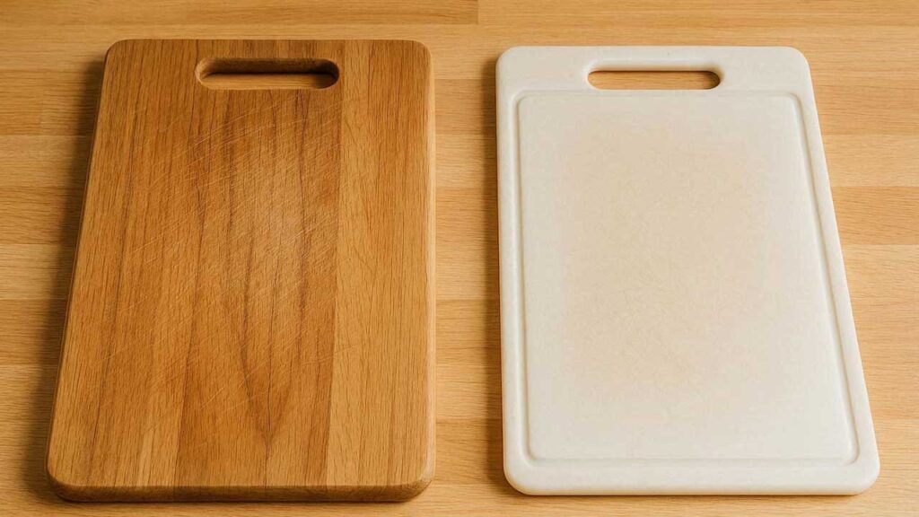 木製のまな板とプラスチック製のまな板