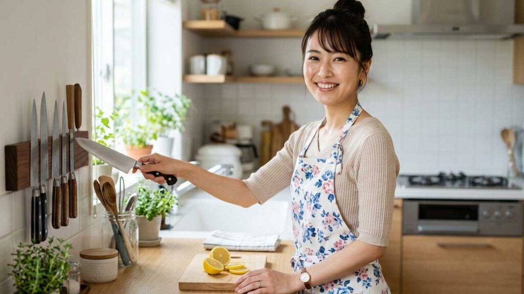 包丁を収納する女性