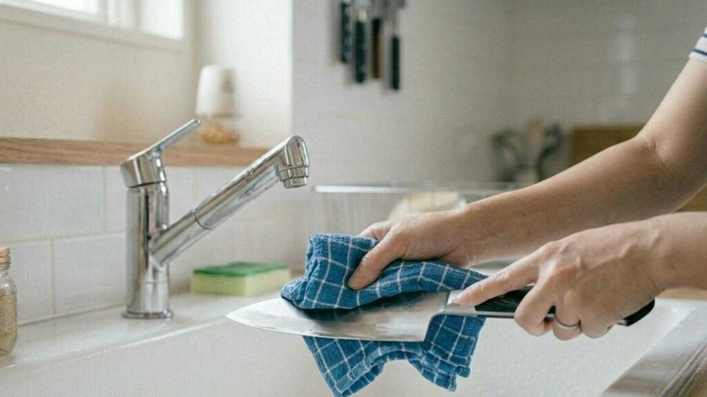 包丁の水分を拭く